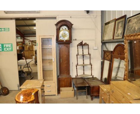 A Samuel Whalley, Manchester eight day oak and cross banded long case clock, brass dial, arched with moon phase, signed above