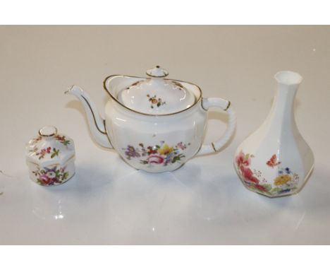 A Royal Crown Derby "Derby Posies" pattern teapot and milk jug; a Hammersley pot and cover and a Poole pottery vase