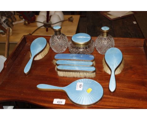 An enamelled dressing table set, some enamel AF