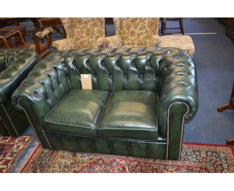 Green Leather Chesterfield Two Seat Sofa 