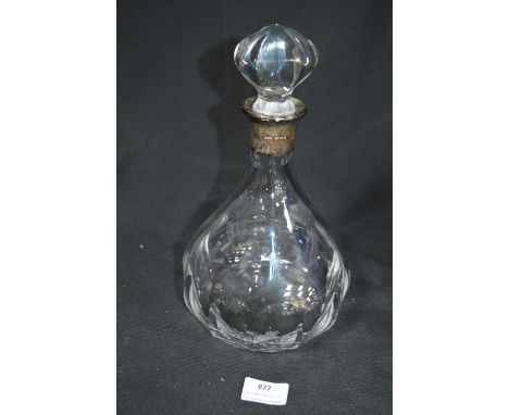 Cut Glass Decanter with Silver Collar 