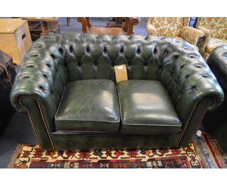 Green Leather Chesterfield Two Seat Sofa 