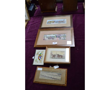 Stevengraph Silver Rowing Race and Assorted Framed Silk Pictures 