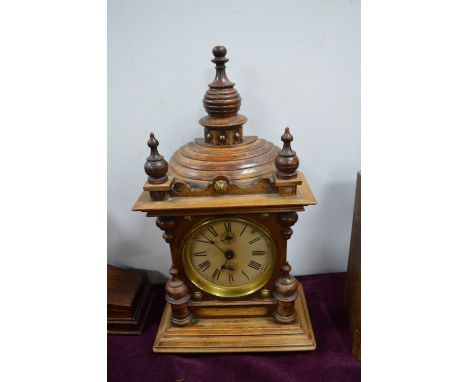 Brass Faced Mantel Clock with Turned Mahogany Case 