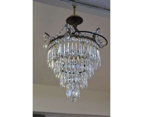Brass Chandelier with Glass Drops 