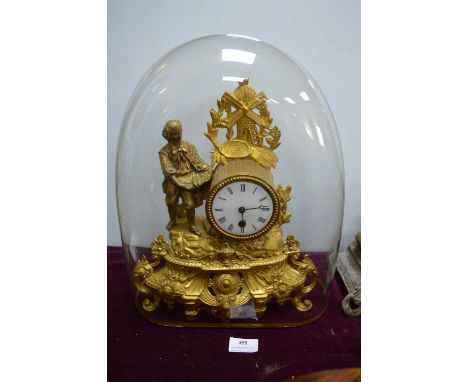 Ornate Gilt Mantel Clock with Glass Dome 