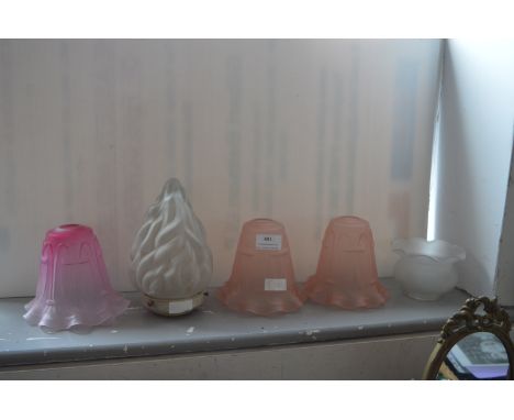 Five Deco Glass Lamp Shades (One AF) 