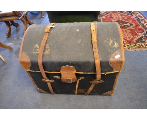 Domed Topped Canvas &amp; Leather Traveling Trunk 