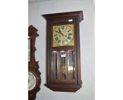 Mahogany Cased Pendulum Wall Clock with Brass &amp; Enamel Face 