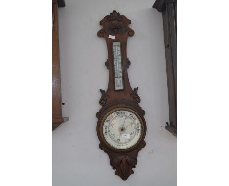 Oak Mounted Aneroid Barometer 