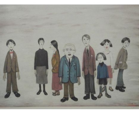 Laurence Stephen Lowry (1887-1976), coloured framed print, excellent all round condition, 'His Family', FATG blind stamp bott