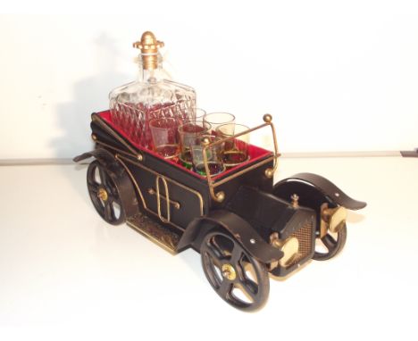Musical "How dry am i" decanter and shot glass holder in the form of a vintage car 