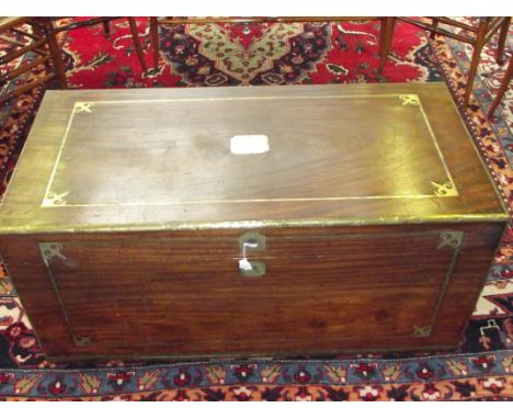 Brass inlaid mahogany trunk, 40 cm high and 105 cm wide. 