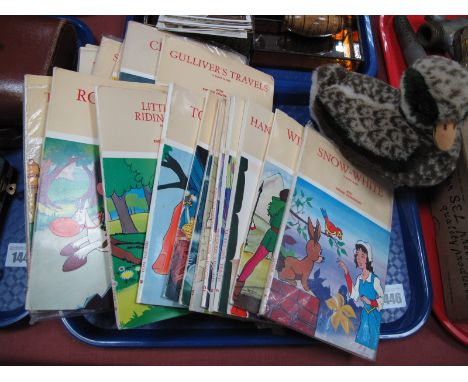 Twenty-Three Vintage Colour Slides, fairy stories etc, Steiff duck, unused EMI record tokens for Woolworth's:- One Tray