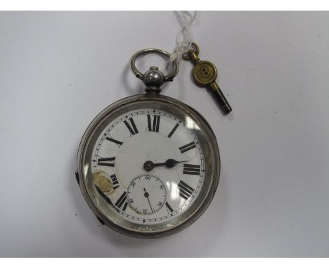 A Hallmarked Silver Cased Openface Pocketwatch, the white dial (damages) with black Roman numerals and seconds subsidiary dia