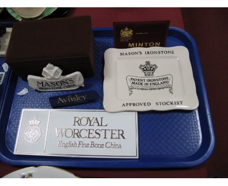 Masons Ironstone Advertising Plaque, plastic Royal Worcester sign, Aynsley, Minton, etc.