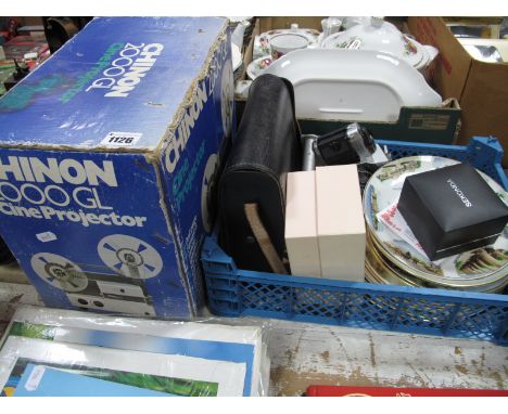 Chinon Cine Projector, Super 8 Movie Camera, Canon AE-1 and Hanimex cameras, flat iron, Ted Baker and Sekonda boxed watches, 