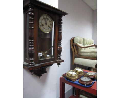 An Early XX Century Mahogany Cased Eight Day Wall Clock; oak cased barometer and other barometers.
