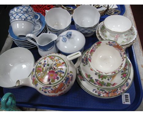 Wedgwood Floral  Hand Painted Teapot, two cups and saucers, circa 1900, later Wedgwood ware, Coalport, Worcester, etc:- One T