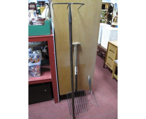 Vintage Farming: two vintage hay forks/rakes and a hay fork (head only). (3)