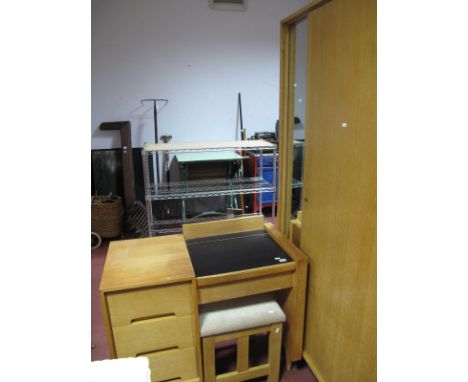 A Stag Light Wood Wardrobe with Full Length Mirror to Left Side, a similar dressing table with lift up mirror, left flight of