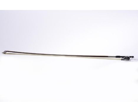 FINE GERMAN NICKEL SILVER MOUNTED VIOLA BOW BY RUDOLPH NEUDORFER
stamped to the stick underneath the frog, the stick of octag