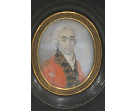 19th Century school, miniature on ivory portrait study of an army officer