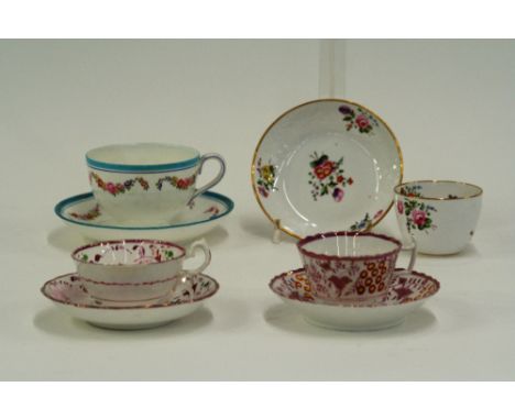 Eight 19th Century Spode tea cups and saucers, having painted floral spray decoration; a quantity of lustre teaware; various 