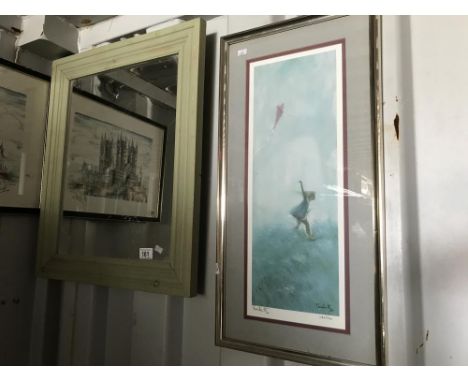 A limited edition print 232/950 of a girl flying a kite and a mirror