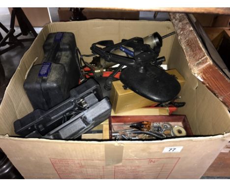 A box of miscellaneous tools etc. including caravan mirrors