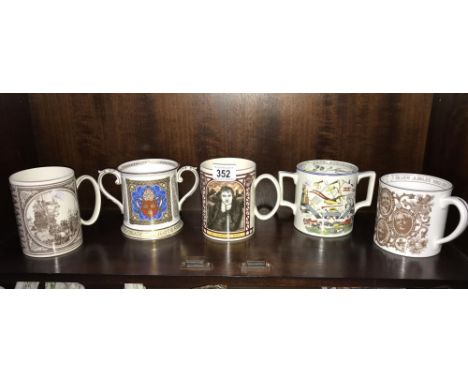 5 commemorative tankards by Wedgwood and Spode etc.