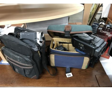 A Panasonic camcorder, a Sony camcorder and a camera