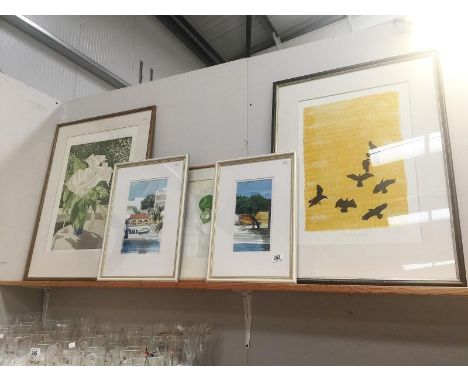 3 Gillian Still watercolours, Rosalind Foster ltd ed 9/30 print of lowers in vase and L.Stevens 9/10 oprint of birds etc