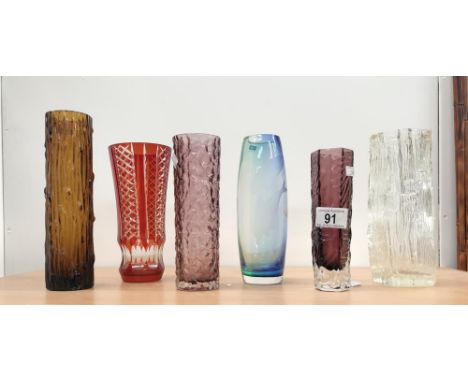 6 glass vases including Bohemian and Caithness
