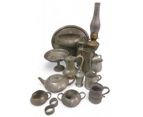 Pewter&nbsp; -&nbsp; a Walker and Co Homeland four piece tea service,&nbsp; 6431;&nbsp; &nbsp;Homeland Art Nouveau style vase