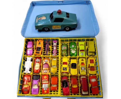 Matchbox Superfast cars, in carrying case;&nbsp; a Chinese tin plate Highway control car