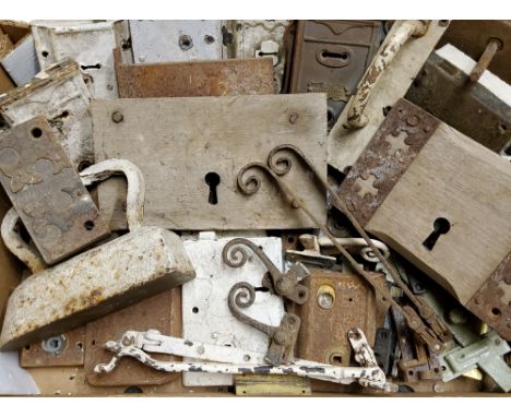 Salvage - various 18th century and later lock plates, window catches, coat hooks etc