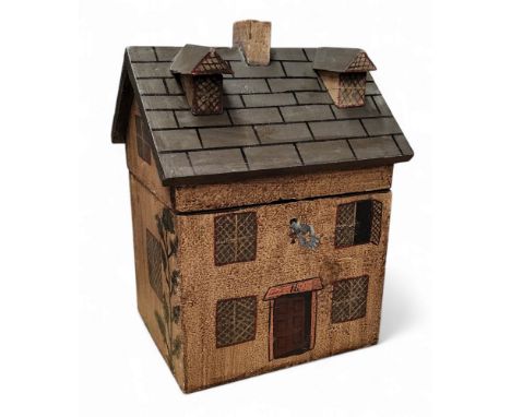 A novelty tea caddy, in the form of a house, 20cm high