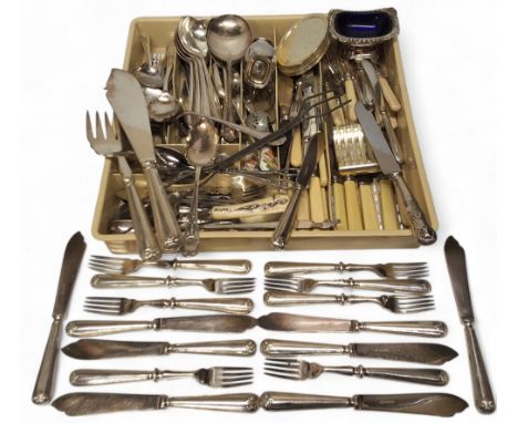 Flatware - Walker and Hall Thread and Drop pattern fish servers, eight fish knives and forks; a set of six butter knives,&nbs