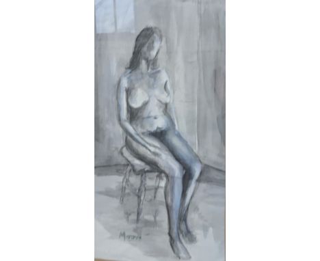 After Henry Moore, Female Nude, watercolour, bears signature, 55cm x 29cm, framed