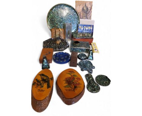 New Zealand Tourist Ware - Paua shell tray, boxes, key fob, ashtrays;&nbsp; etc