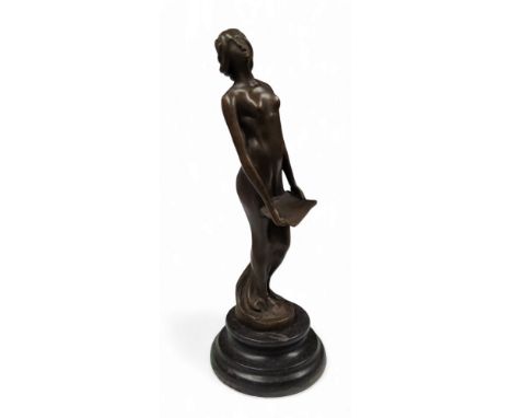 Contemporary School, a brown patinated bronze, nude singer, 20cm high