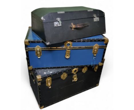 A classic car trunk; two substantial vintage luggage trunks (3)