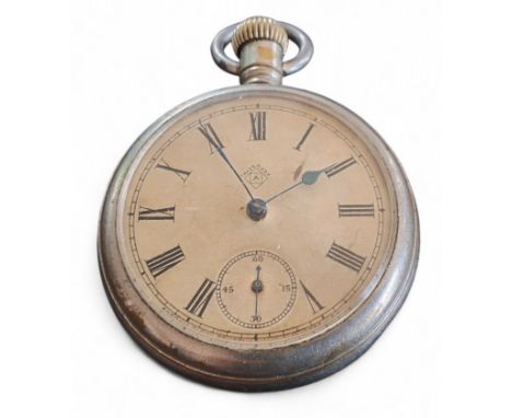 An early 20th century American Ansonia pocket watch, top winder movement, cream dial, Roman numerals, outer minute track, sub