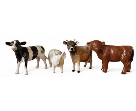 A Beswick Jersey cow, CH Newton Tinkle, designed by Arthur Gredington, 12cm high, printed mark model no.1345;&nbsp; &nbsp;a J