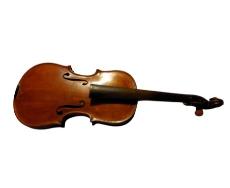 A 19th century German&nbsp; violin, one piece 36cm back, inscribed John Hanna, 60cm overall