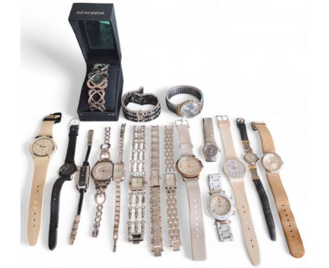 Watches including Swatch Maxi Sveglia MTG105 alarm watch; a Swatch Irony lady's watch, expanding bracelet; others Radley, Gue