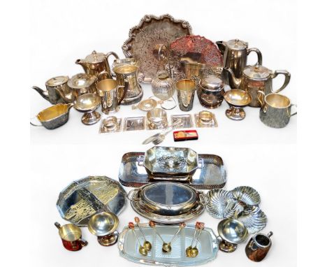 Silverplate - teapots, coffee pots, presentation tankards, tureen, tea strainer, trinket dishes, gallery trays, entrée dishes