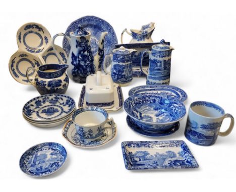 Blue and White - Spode Italian pattern jugs, bowls, mug, trinket trays;&nbsp; &nbsp;Ringtons butter dish;&nbsp; flow blue;&nb