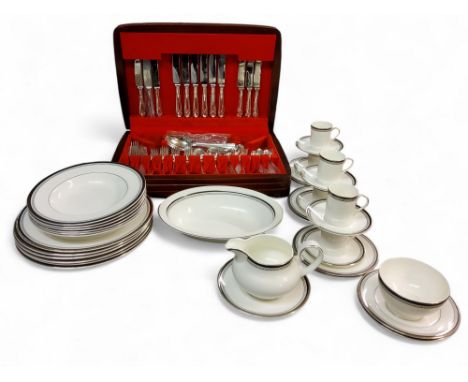 A Royal Sheffield plated canteen, for six, comprising soup spoons, dinner knives and forks, dessert knives and forks, teaspoo